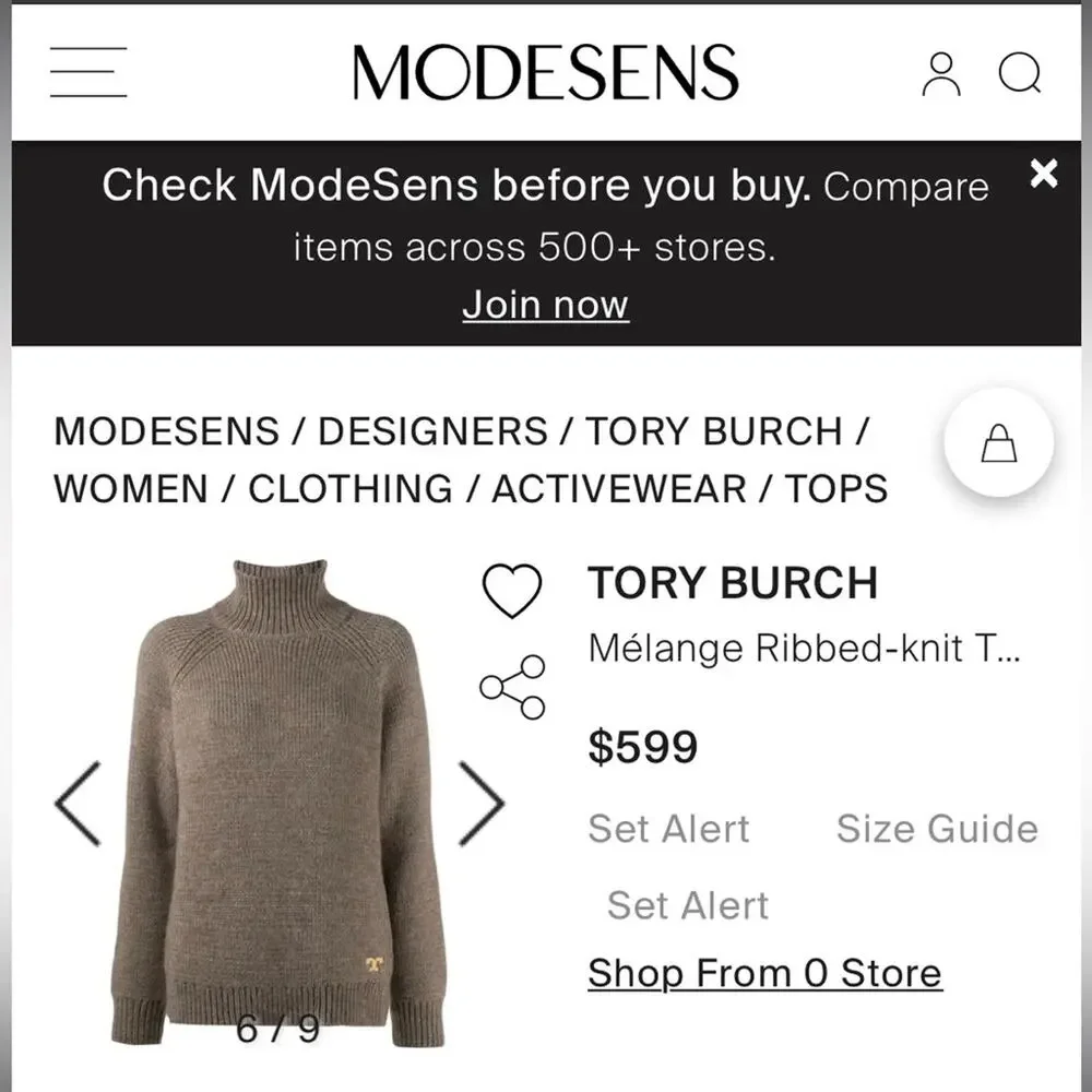 $599 Tory Burch Melange Knit Turtleneck Oversized Sweater Mocha Brown Size Small